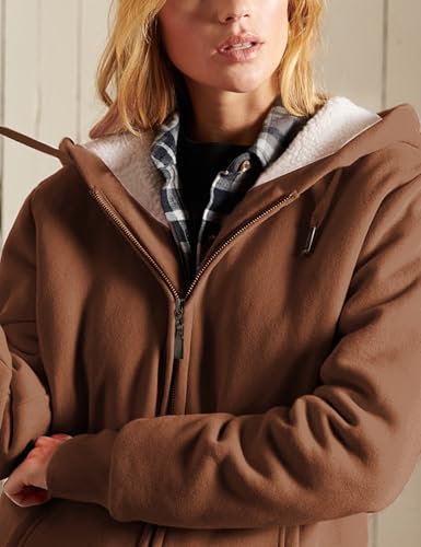 Women’s Casual Full Zip Up Sherpa Lined Hoodie Sweatshirt Jacket Coat - color: Brown, size: Medium
