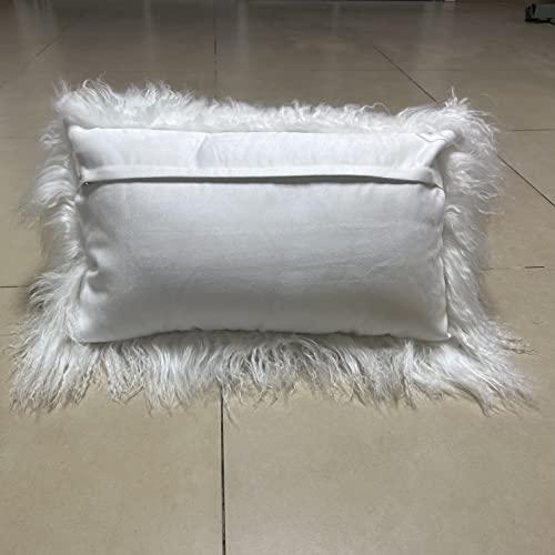 100% Real Mongolian Lamb Fur Cushion Cover/Pillowcase (12x20inch,White) 1 - color: White, size: 20" x 12" (Pack of 1)