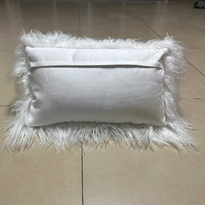 100% Real Mongolian Lamb Fur Cushion Cover/Pillowcase (12x20inch,White) 1 - color: White, size: 20" x 12" (Pack of 1)