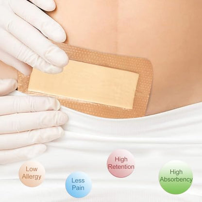 NeuHeils Silicone Super Absorbent Wound Dressing 4''x8'' 10 Pks, 2x6in Pad | Pressure Ulcers, Bedsores, Post-surgical Wounds and Cuts, Soft Gauze Island Dressing, Waterproof Bandage for Heavy Exudate - size: 4''x8''(10 Packs)
