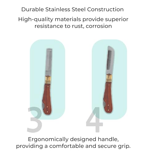 Professional Hoof Knife and Claws Interchangeable Stainless Steel Kit – Hoof Trimming & Cleaning Tools with Ergonomic Handle for Horses, Cattle, Livestock Animal - Zipper Case (Set of 4)