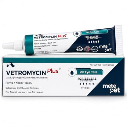 Vetromycin Plus Pet Eye Cream Health for Dogs, Cats, Cattle, Sheep, Horse, Bird 0.35 oz / 10 gr, 1 Tube