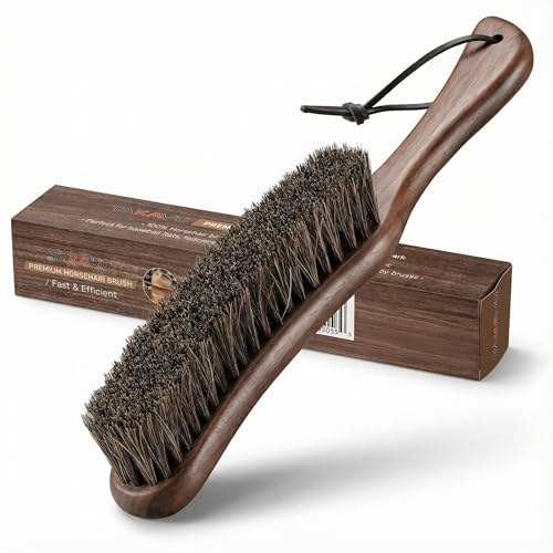 TAKAVU Horsehair Clothes Brush for Suits, Large Walnut Wood Handle | Lint Brush for Coats, Cashmere, Wool, Velvet & Suede Upholstery, Hats & Jackets, Natural Bristle Garment Care - color: Walnut