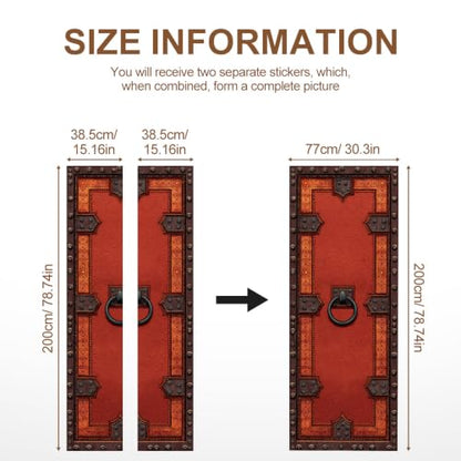 Medieval Red Door Mural, Rustic Iron Studded Door Cover - color: Colorful1669