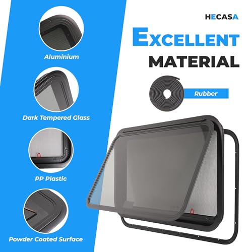HECASA 36" W x 22" H RV Exit Emergency Window W/Trim Ring, Mesh Screen - size: 36" W x 22" H