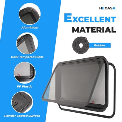 HECASA 36" W x 22" H RV Exit Emergency Window W/Trim Ring, Mesh Screen - size: 36" W x 22" H