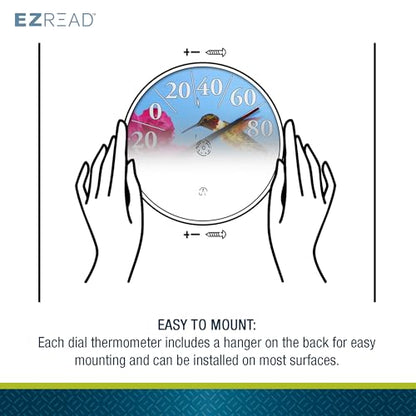 Headwind Consumer Products EZREAD Hanging Dial Thermometer - Weather Thermometers for Indoor and Outdoor Use, Large 12.5 Inch Diameter, Easy-to-Read Numbers, Hummingbird - color: Hummingbird