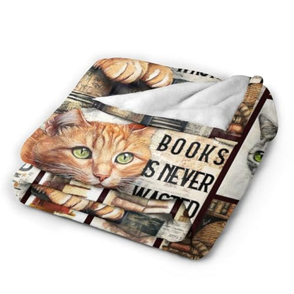 Dynova Cat Blanket Cozy Plush Book Throw Blankets Cozy Plush Cats Books Lovers Gifts Fuzzy Flannel Fleece for Women Men Girls Boys 60"X50" - color: Cat Book, size: 60"x50"