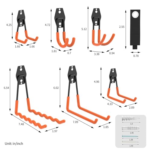 Garage Hooks Heavy Duty Steel Hooks for Hanging Power and Garden Tools, Ladders, Hose, Bikes, Ropes, Bulk Items, and More，Anti-Slip Coating with max 88lbs Capacity 10 Pack - size: 10 Pack
