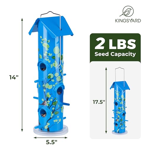 Kingsyard Metal Bird Feeders for Outdoors Hanging, Tube Bird Feeder - color: Blue