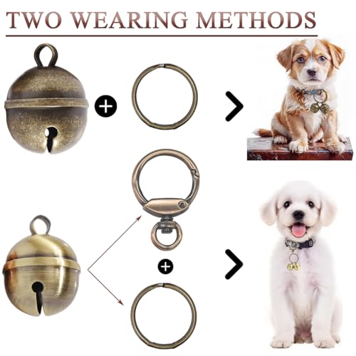 2 Extra-Loud Copper Dog Bells for Medium-Large Dog Collars - color: Glossy Bronze+Bronze, size: Large