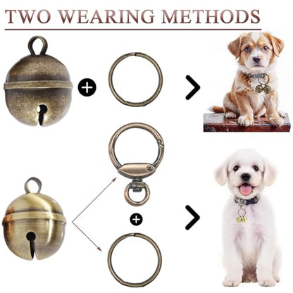 2 Extra-Loud Copper Dog Bells for Medium-Large Dog Collars - color: Glossy Bronze+Bronze, size: Large