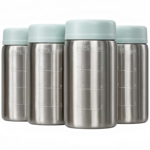 Papablic Stainless Steel Breast Milk Storage Bottles, 8oz, 4-Pack