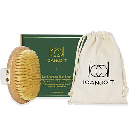 ICANdOIT Dry Brushing Body Brush-Boar Bristles Dry Skin Brush,Exfoliating Massage Brush for Cellulite and Lymphatic,Improve Circulation,Stop Ingrown Hairs,Reduce Acne,Soften Skin