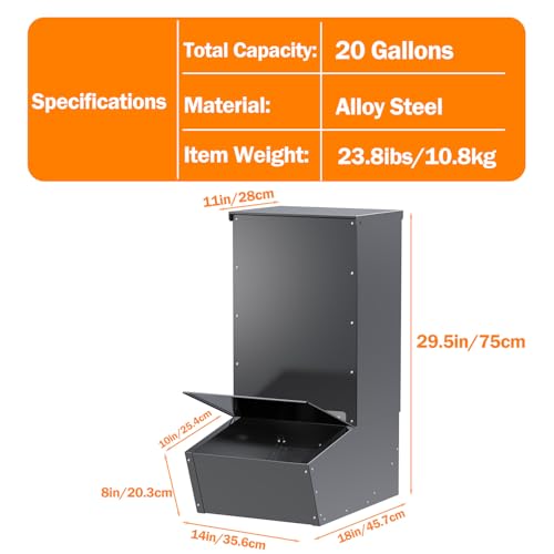 Hog Feeder Black, 2.5 Bushels Capacity - color: Black, size: Single Door
