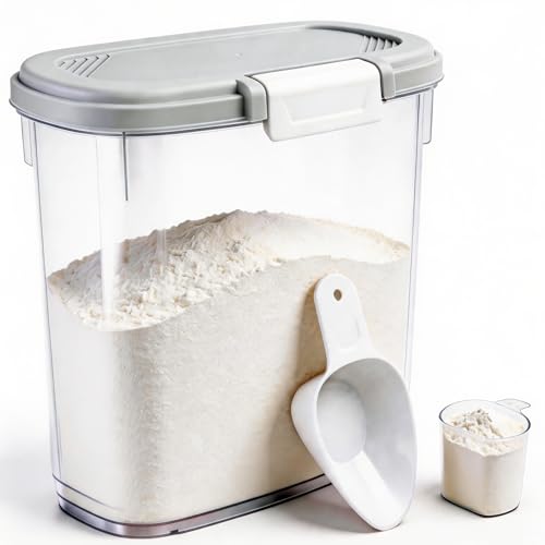 Rice Storage Container 15-20 Lbs, Tall Flour Bin Container with Scoop, Cup - color: Gray White