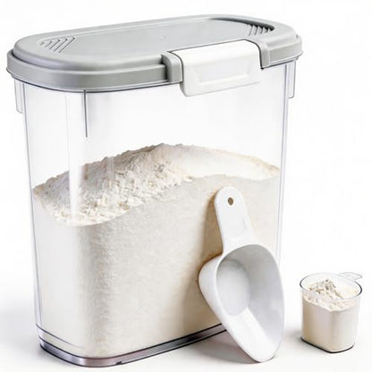 Rice Storage Container 15-20 Lbs, Tall Flour Bin Container with Scoop, Cup - color: Gray White
