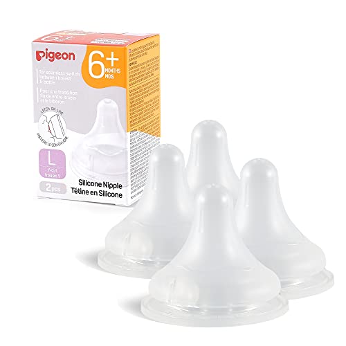 Pigeon Silicone Nipple (L) with Latch-On Line, 6+ Months, 4 Count - color: 6m+, L, 4 counts