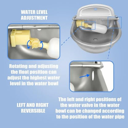 Automatic Animal Drinking Water Bowl with Float Valve, Standard Pipe,3L Stainless Steel Waterer Feeder Farm Dog Dispenser Kit Self Filling for Livestock Horse Goat Water Trough - size: Standard Setup (Essential)