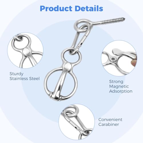 Homaisson 4 PCS Horse Tie Rings, Horse Tie Ring with Quick Snap and Eye Bolt, Heavy Duty Stainless Horse Tack and Supplies, Magnetic Safe Horse Tie Ring, Horse Training Equipment for Pulling Back