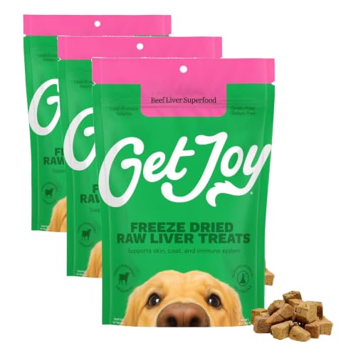 Get Joy Freeze Dried 100% Beef Liver Dog Treats, 4oz | Single Ingredient Organ Meat, High Protein Raw Dog Food Topper, Snack & Training Rewards | Grain Free, Gluten Free, Filler Free (Pack of 3) - size: 12 Ounce (Pack of 1)