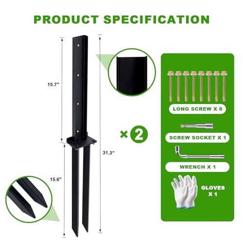 Fence Post Repair Kit, Heavy Duty Steel Ground Spike for Wooden Fence Post Repairing Tilted/Broken Wood Posts (32''H 2 Pack) - size: 32''H 2 Pack