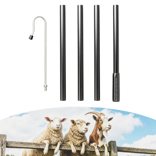 Goat Sheep Catcher Hook,Stainless Steel,4 Lengths 28-75",Non-Slip Grip | Heavy-duty rust-proof, 5 lengths, arc head balls no scratch, twist-lock release safe, catch while feeding no chase