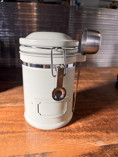 PRINCE G Airtight Coffee Canister with Scoop – Premium Stainless Steel Coffee Storage Container – Light Blocking Vacuum Seal – Keeps Coffee Beans Fresh – 9.1 oz – Beige, - color: Beige