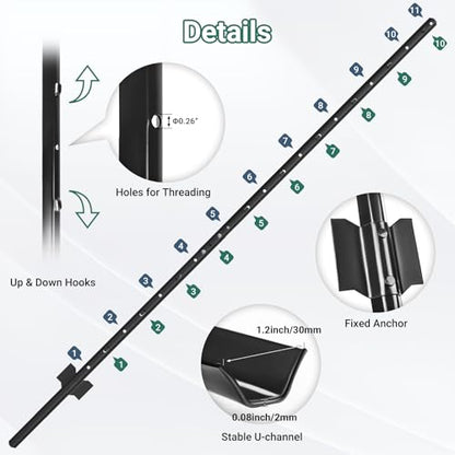 Metal Fence Posts Splicing 6 FT, 16 Pack Black Heavy Duty U Posts - color: Black, size: 6FT-16Pack