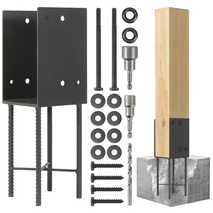 2 pack Heavy Duty Stainless Steels U-Shape 6"x6"(Actual 5.5"x5.5") Wet Concrete Fence Post Holder for Terrace psot base, Wood Gazebo, Fences, Deck railings wood post bracket anchors (Dark Grey) - size: 6"x6"(Actual 5.5"x5.5")