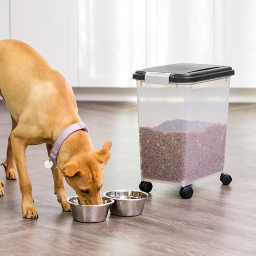 IRIS USA Airtight Pet Food Storage Rolling Container, 30 lb Capacity, Black - color: Black, size: 30 lbs