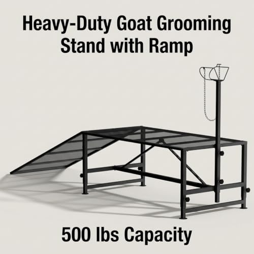 Heavy Duty Goat Stand with Ramp, Sheep Shearing Stand for Farms Barns Grooming Areas, Adjustable Goat Milking Stand with Ramp for Daily Animal Care