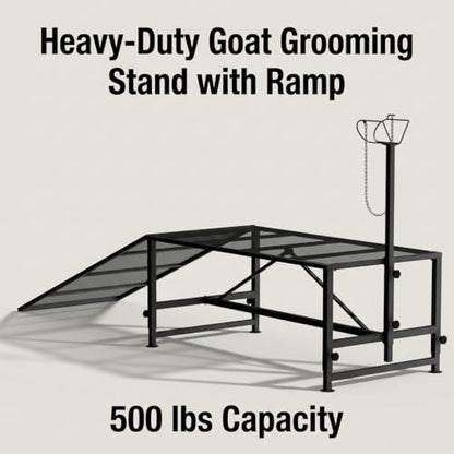 Heavy Duty Goat Stand with Ramp, Sheep Shearing Stand for Farms Barns Grooming Areas, Adjustable Goat Milking Stand with Ramp for Daily Animal Care