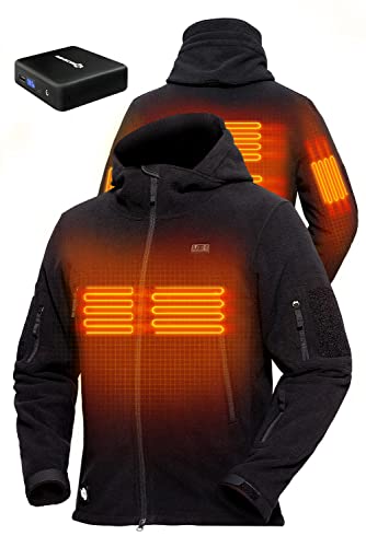ANTARCTICA GEAR Heated Jacket with 12V 16000mAh Battery Pack, Polar Fleece Coat for Men Women, Fit Zip Hood Winter Jacket - color: Black, size: Medium