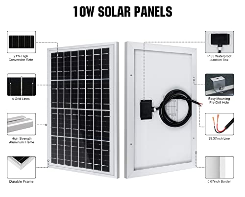 ECO-WORTHY 10W Solar Panel Battery Charger Portable for Charging 12V Battery or Vehicle Gate Opener,Electrical Fence Chicken Coop Lawn Tractor Boat - size: 10W Panel
