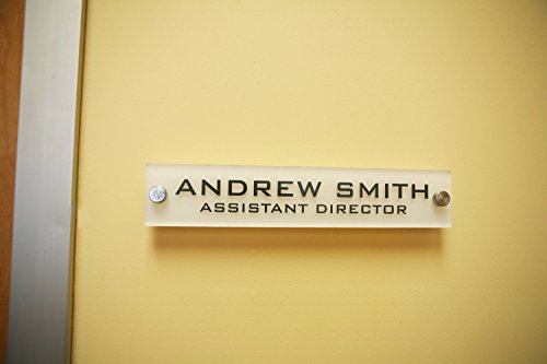 Personalized Office Wall Name Plate Sign. Modern Stainless Steel Legs (Frosted White) - color: Frosted White