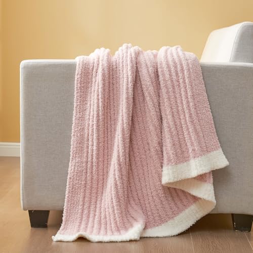 Snuggle Sac Fluffy Ribbed Pink Blanket Twin Size, Soft Luxurious Knit Throw, Fuzzy Plush Microfiber Blankets for Couch, Sofa, Bed, Pink, 60x80 inches - color: Pink, size: Twin(60"x 80")
