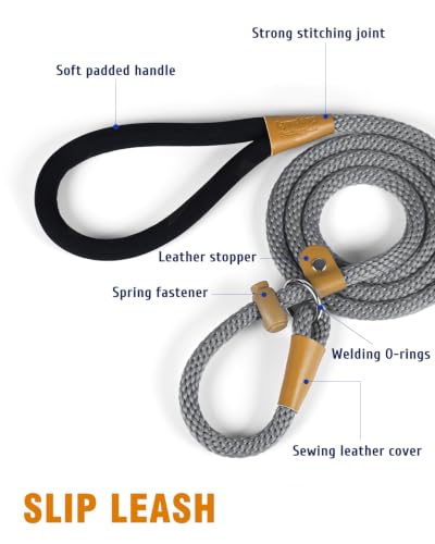 Dog Leash Slip Lead Braided Rope Pet Training Loop Leashes 5ft 6ft 8ft - color: Grey