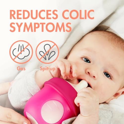 Boon Nursh Bottles - Slow Flow - Silicone Baby Bottles Help Ease Colic Symptoms - Formula and Breast Milk Only Touch Platinum Food-Safe Silicone - Pink - 0-3 Months - 3 Count - 4 Ounce - color: Pink, size: 4 Ounce (3 Count)