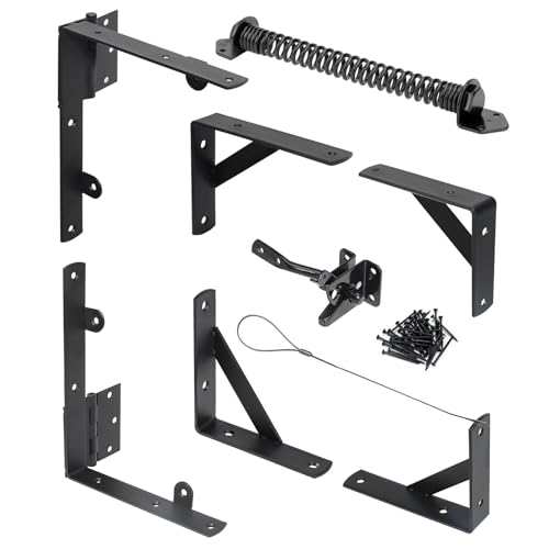 Fence Gate Kit Gate Hardware, 1 Set Anti Sag Gate Kit Gate Frame Cornor Brackets Kit with Self Closing Gate Springs Hings Latchs for Outdoor Garden Backyard Wooden Fence Deck Porch Gate - style: 1 Set