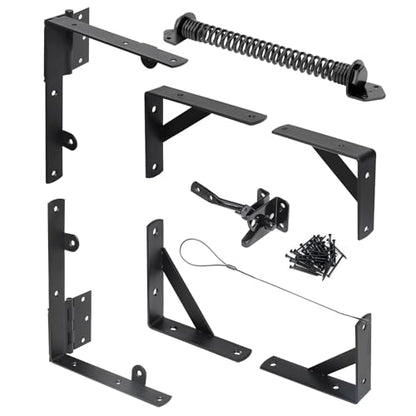Fence Gate Kit Gate Hardware, 1 Set Anti Sag Gate Kit Gate Frame Cornor Brackets Kit with Self Closing Gate Springs Hings Latchs for Outdoor Garden Backyard Wooden Fence Deck Porch Gate - style: 1 Set