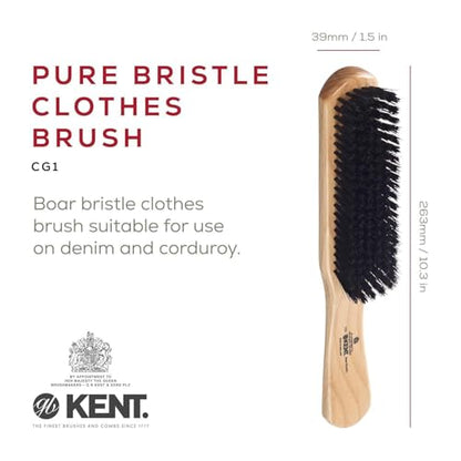 Kent CG1 Clothes Brush Cherrywood 100% Natural Black Bristle and Lint Remover Especially for Jeans or Corduroy Garments for Keeping Fabrics Free from Fibres, Fluff and Pet Hair. Made in England - style: CG1