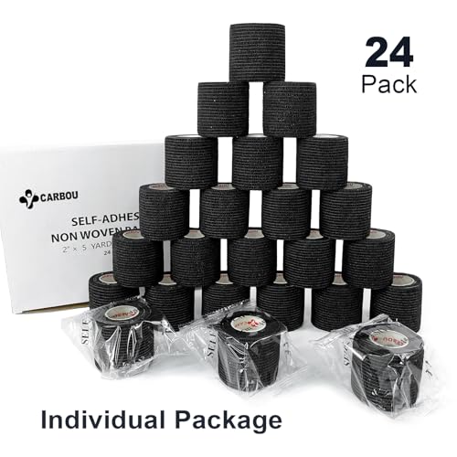Carbou Self Adhesive Bandage Wrap 2" x 5yd 24ct Vet & Athletic Black - color: Black, size: 24 Count (Pack of 1)