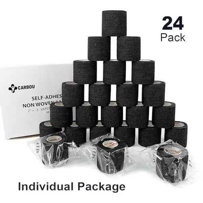 Carbou Self Adhesive Bandage Wrap 2" x 5yd 24ct Vet & Athletic Black - color: Black, size: 24 Count (Pack of 1)