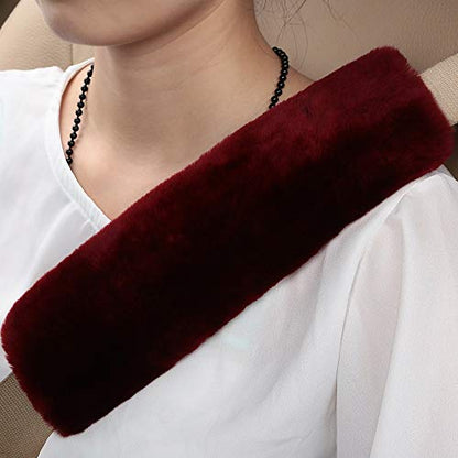 OGLAND 2 Pack Sheepskin Car Seat Belt Cover Pads | Wool Seatbelt Cushions - color: Grape Red, size: Shearling Wool