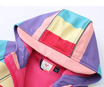 M2C Girls Hooded Fleece Lined Windproof Softshell Windbreaker Jacket - color: Stripe Purple, size: 6 Years