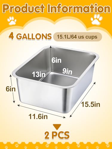 MEWTOGO 2Pcs 4 Gallons Food Grade Stainless Steel Extra Large Dog Bowls - size: 4 Gallons