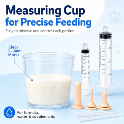 Pet Feeding Kit for Newborn Kittens & Puppies, Kitten Feeding Bottle with Soft Silicone Nipples, Nursing Syringes for Small Animals, Kitten Milk Feeder Set for Rabbit - size: 8 Pcs