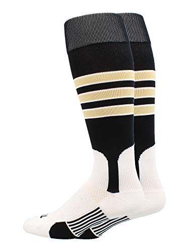 TCK Striped Baseball Stirrup Socks - Youth & Adult - color: Black/White/Vegas Gold, size: Small