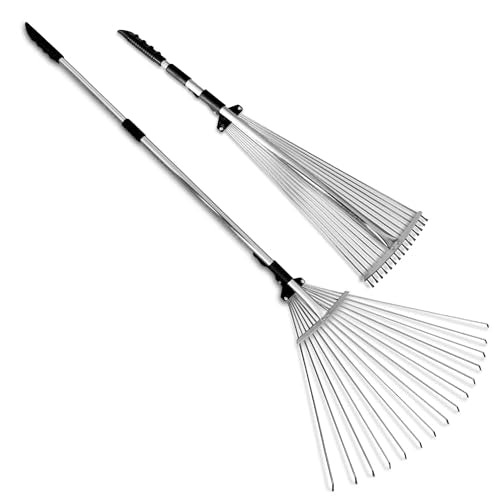TABOR TOOLS J16A Adjustable Metal Leaf Rake with Expandable Head 8-23", Collapsible & Telescopic Grass Rake for Lawns, Garden & Yard, Ideal for Leaves, Shrubs & Small Areas